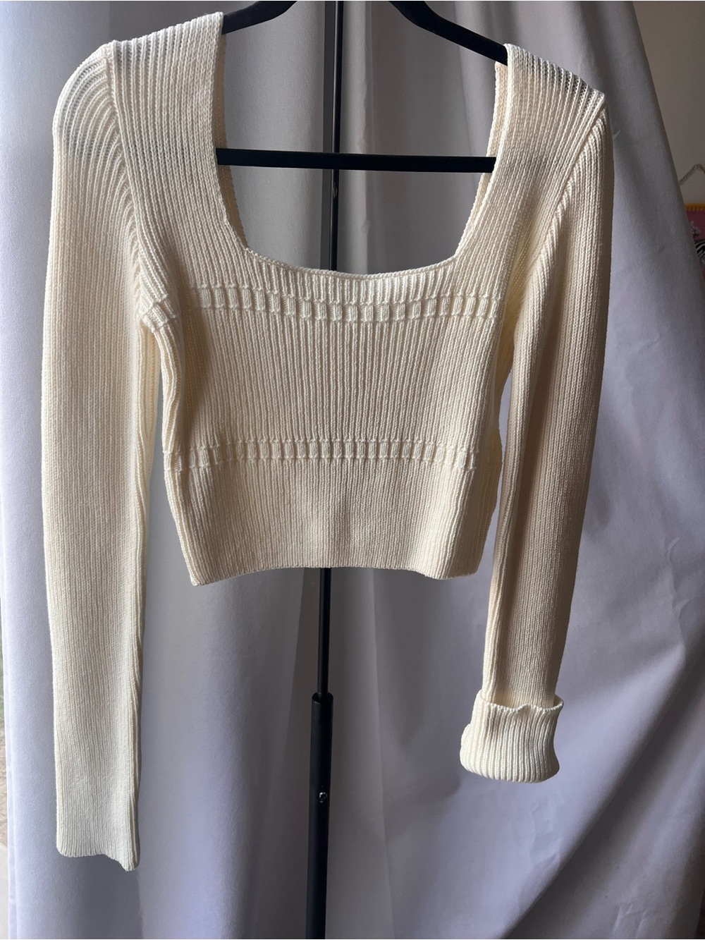 12th Tribe Cream Ribbed Knit Cropped Top